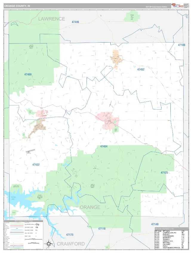 Orange County, IN ZIP Code Wall Map, Classic style