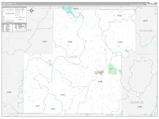 Owen County, IN Classic style ZIP Code wall map