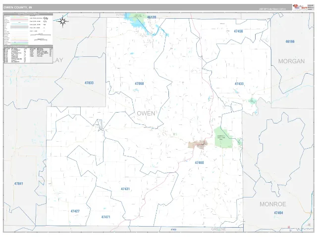 Owen County, IN ZIP Code Wall Map, Classic style
