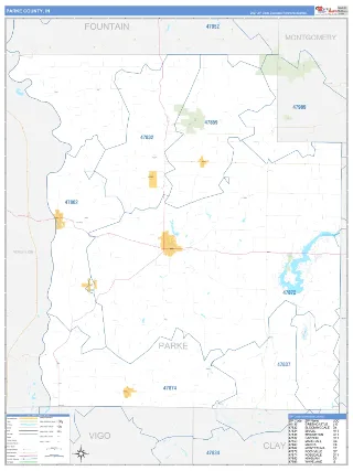 Parke County, IN Business Reference style ZIP Code wall map