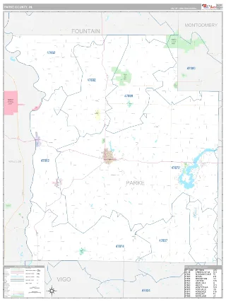 Parke County, IN Classic style ZIP Code wall map