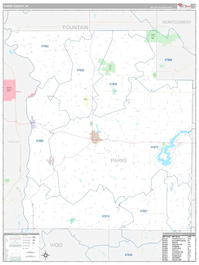 Parke County, IN ZIP Code Wall Map, Classic style