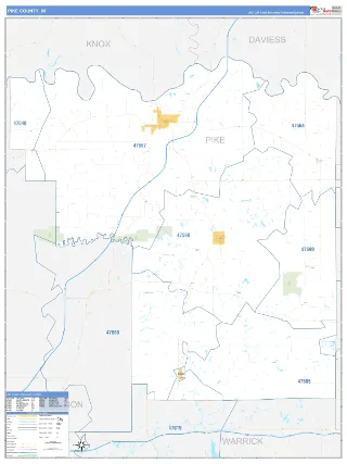 Pike County, IN Business Reference style ZIP Code wall map