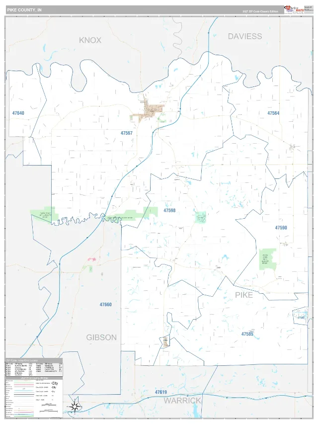 Pike County, IN ZIP Code Wall Map, Classic style