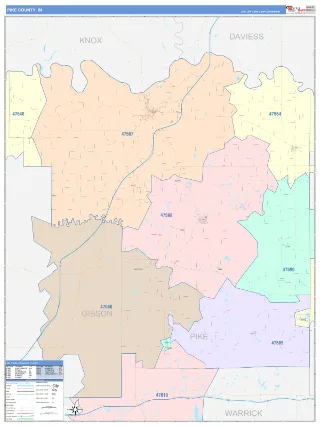 Pike County, IN ColorCast style ZIP Code wall map