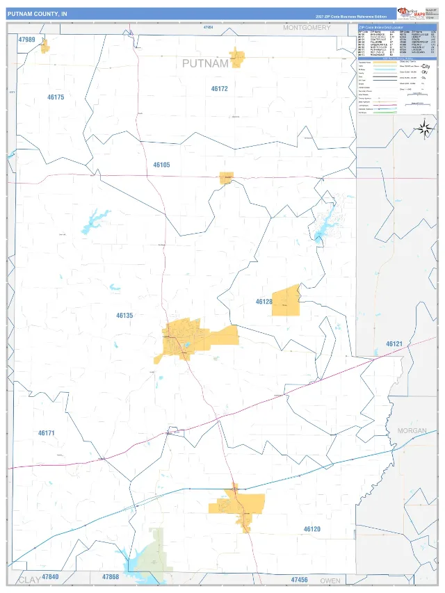 Putnam County, IN ZIP Code Wall Map, Business Reference style