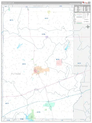 Putnam County, IN Classic style ZIP Code wall map