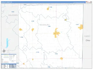 Randolph County, IN Business Reference style ZIP Code wall map