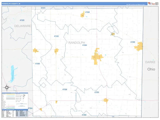 Randolph County, IN ZIP Code Wall Map, Business Reference style