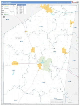 Ripley County, IN Business Reference style ZIP Code wall map