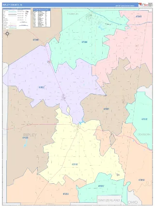 Ripley County, IN ColorCast style ZIP Code wall map