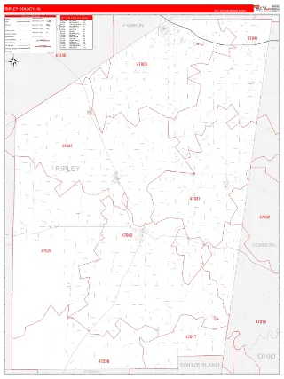 Ripley County, IN RedLine style ZIP Code wall map