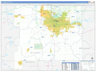 St. Joseph County, IN Business Reference style ZIP Code wall map