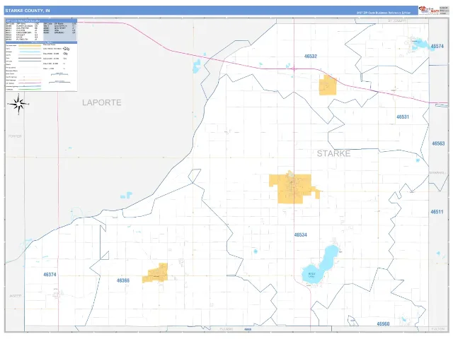 Starke County, IN ZIP Code Wall Map, Business Reference style