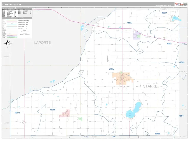 Starke County, IN ZIP Code Wall Map, Classic style