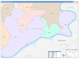 Switzerland County, IN ColorCast style ZIP Code wall map