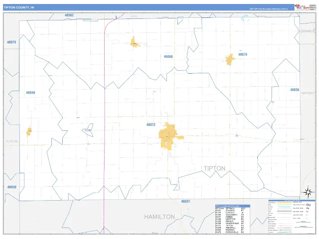 Tipton County, IN ZIP Code Wall Map, Business Reference style