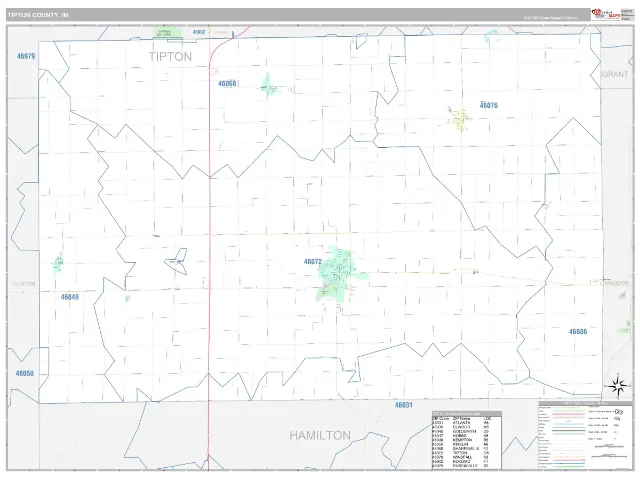 Tipton County, IN ZIP Code Wall Map, Classic style