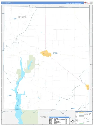 Union County, IN Business Reference style ZIP Code wall map
