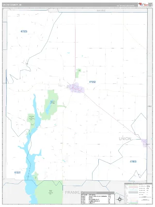 Union County, IN Classic style ZIP Code wall map