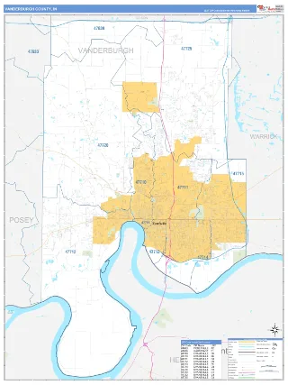 Vanderburgh County, IN Business Reference style ZIP Code wall map