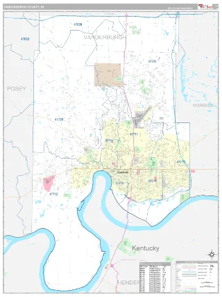 Vanderburgh County, IN Classic style ZIP Code wall map