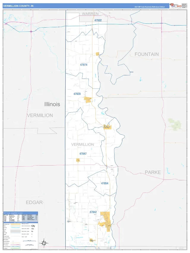 Vermillion County, IN ZIP Code Wall Map, Business Reference style