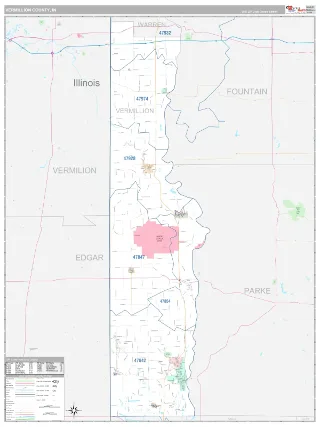 Vermillion County, IN Classic style ZIP Code wall map
