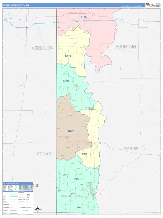 Vermillion County, IN ColorCast style ZIP Code wall map
