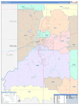 Vigo County, IN ColorCast style ZIP Code wall map