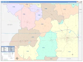 Wayne County, IN ColorCast style ZIP Code wall map