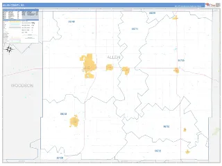 Allen County, KS Business Reference style ZIP Code wall map