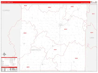 Anderson County, KS RedLine style ZIP Code wall map