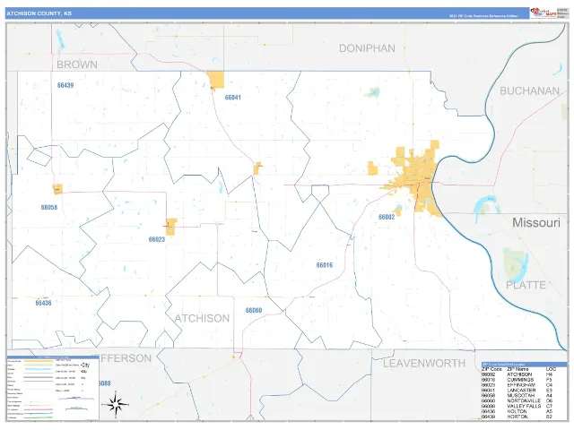 Atchison County, KS ZIP Code Wall Map, Business Reference style