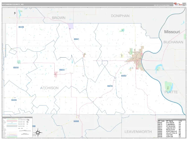 Atchison County, KS ZIP Code Wall Map, Classic style