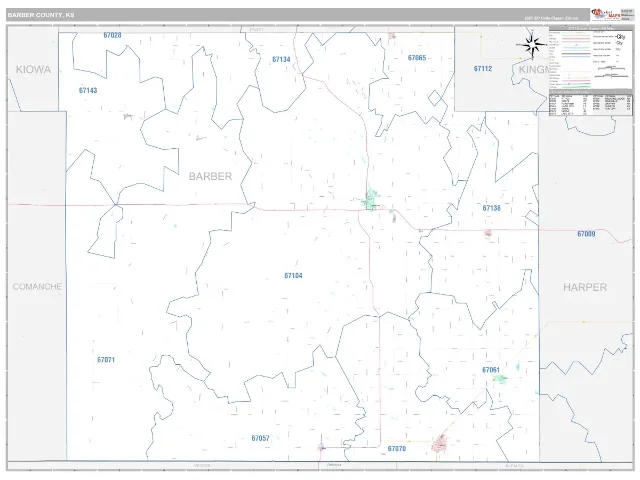 Barber County, KS ZIP Code Wall Map, Classic style