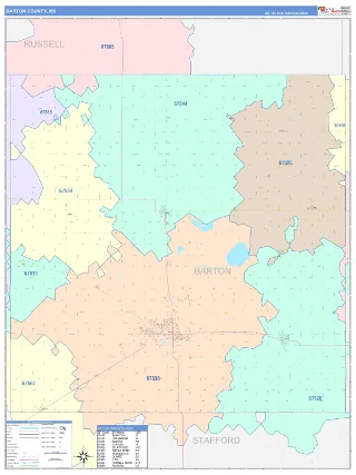 Barton County, KS ColorCast style ZIP Code wall map