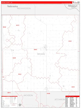 Brown County, KS RedLine style ZIP Code wall map