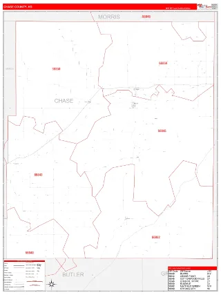 Chase County, KS RedLine style ZIP Code wall map