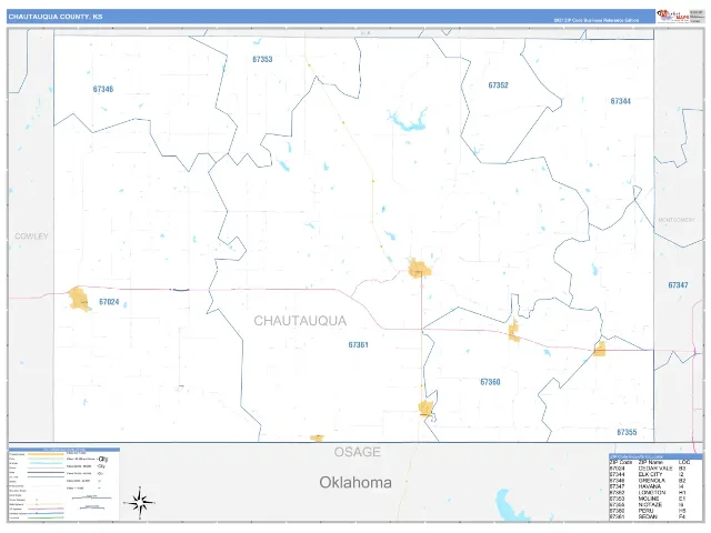 Chautauqua County, KS ZIP Code Wall Map, Business Reference style