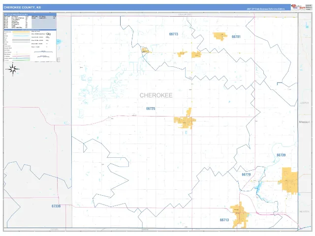 Cherokee County, KS ZIP Code Wall Map, Business Reference style