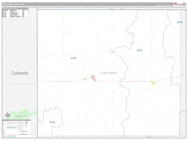Cheyenne County, KS ZIP Code Wall Map, Classic style