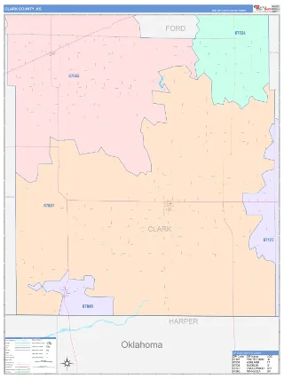 Clark County, KS ColorCast style ZIP Code wall map