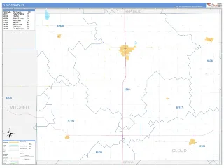 Cloud County, KS Business Reference style ZIP Code wall map