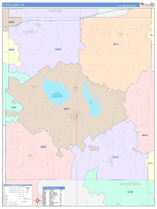 Coffey County, KS ColorCast style ZIP Code wall map