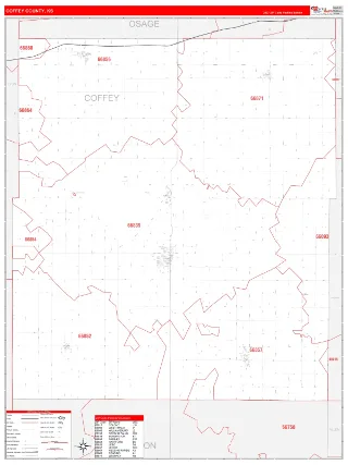 Coffey County, KS RedLine style ZIP Code wall map