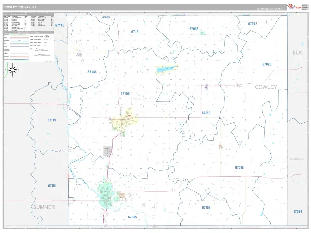 Cowley County, KS ZIP Code Wall Map, Classic style
