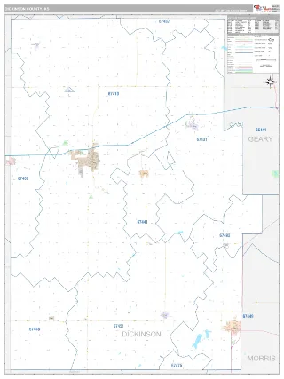 Dickinson County, KS Classic style ZIP Code wall map