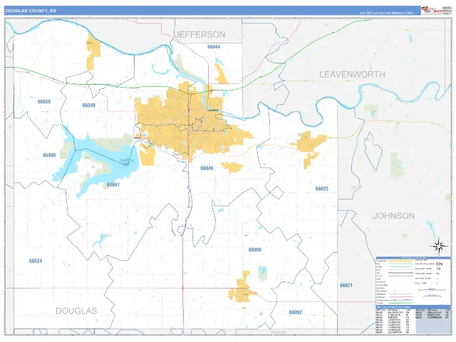 Douglas County, KS ZIP Code Wall Map, Business Reference style