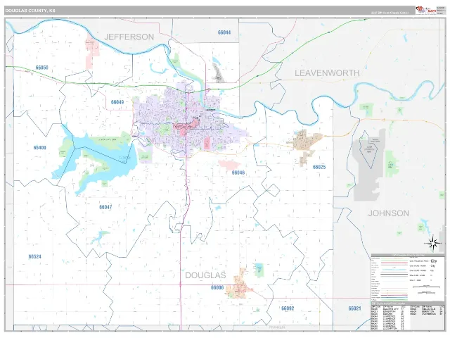 Douglas County, KS ZIP Code Wall Map, Classic style